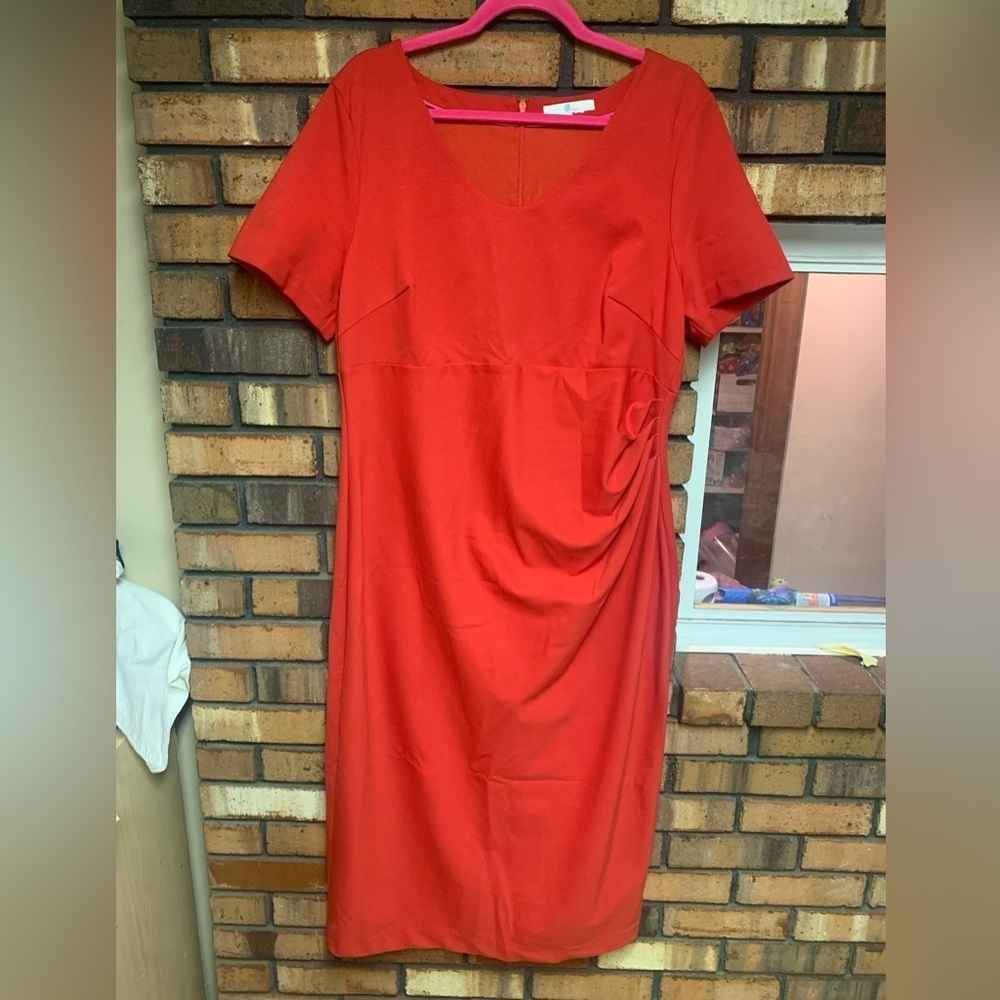 Boden Red Midi Dress with Side Ruching